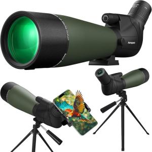 imageAurosports 2575X80 Spotting Scope with Tripod  BAK4 High Definition Waterproof Spotter Scope for Target Shooting Hunting Bird Watching Scopes with Carrying Bag and Scope Phone Adapter Green